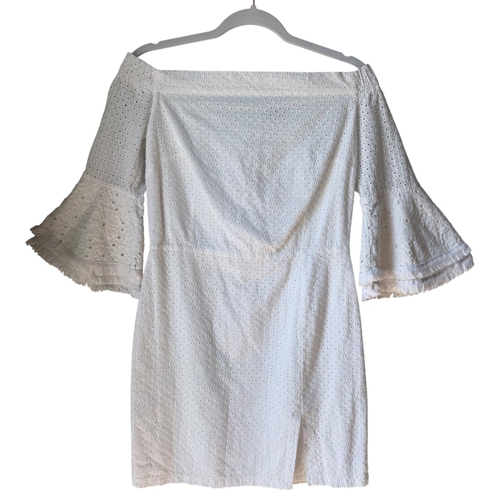 Poeta Dress White Eyelet Off the Shoulder Bell Sleeve Graduation Shower Medium